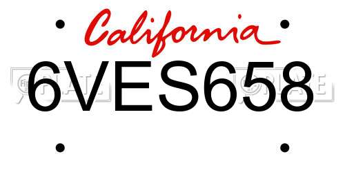 6VES658 California License Plate