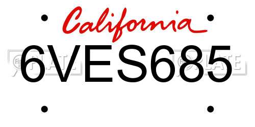 6VES685 California License Plate