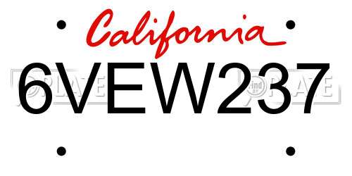 6VEW237 California License Plate