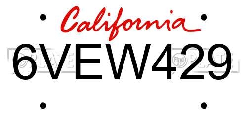 6VEW429 California License Plate