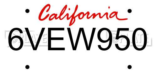 6VEW950 California License Plate