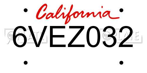 6VEZ032 California License Plate
