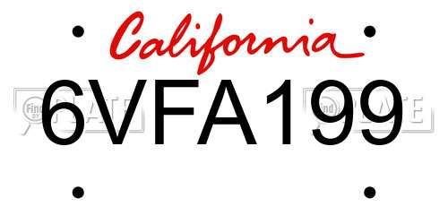 6VFA199 California License Plate