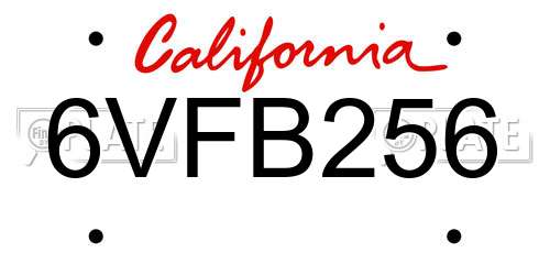 6VFB256 California License Plate