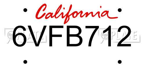 6VFB712 California License Plate