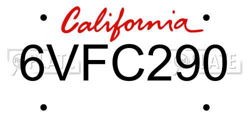 6VFC290 California License Plate