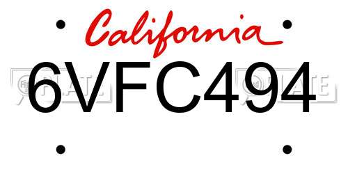 6VFC494 California License Plate