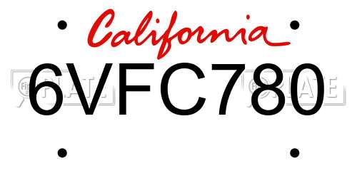 6VFC780 California License Plate