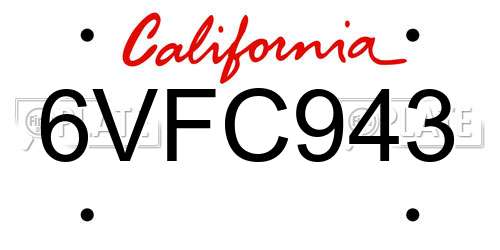 6VFC943 California License Plate
