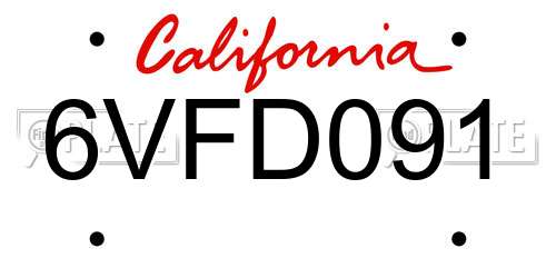 6VFD091 California License Plate