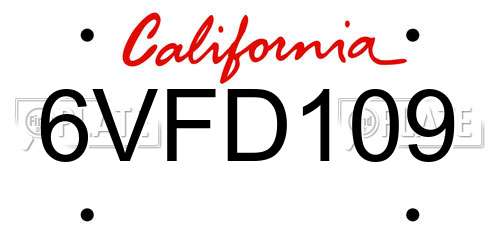 6VFD109 California License Plate