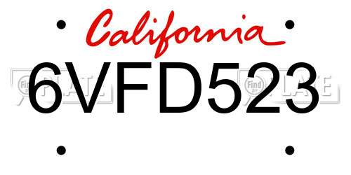 6VFD523 California License Plate