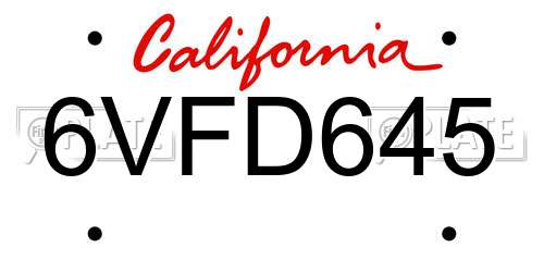 6VFD645 California License Plate