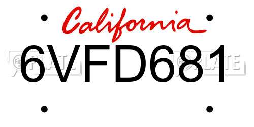 6VFD681 California License Plate