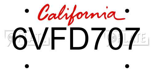 6VFD707 California License Plate