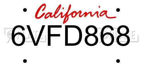 6VFD868 California License Plate