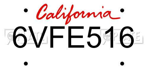 6VFE516 California License Plate