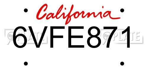 6VFE871 California License Plate