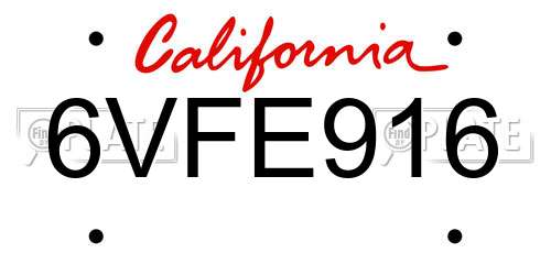 6VFE916 California License Plate