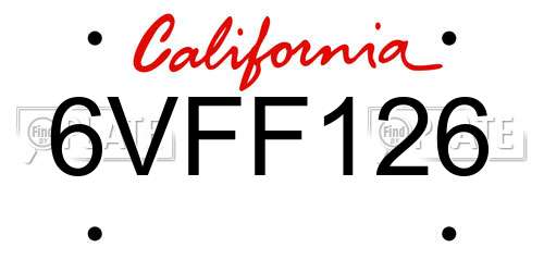 6VFF126 California License Plate