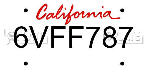 6VFF787 California License Plate