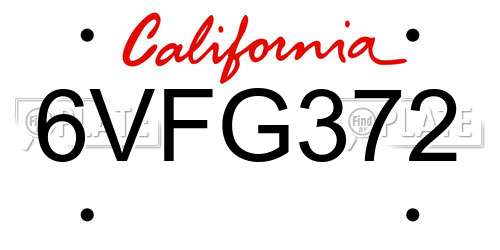 6VFG372 California License Plate