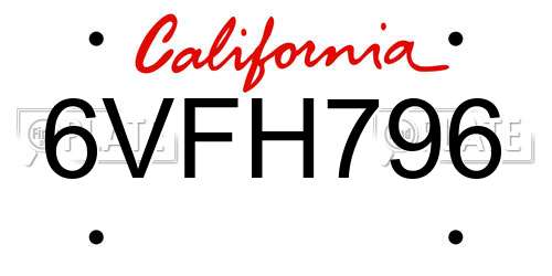 6VFH796 California License Plate
