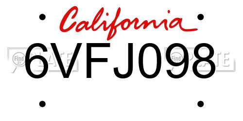 6VFJ098 California License Plate
