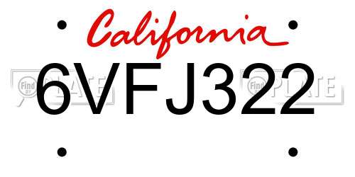 6VFJ322 California License Plate