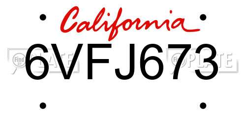 6VFJ673 California License Plate