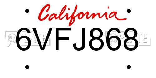 6VFJ868 California License Plate