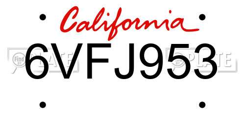 6VFJ953 California License Plate