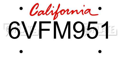 6VFM951 California License Plate