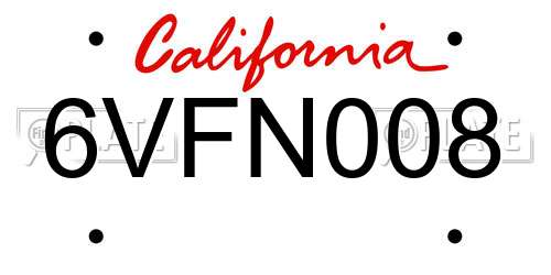 6VFN008 California License Plate