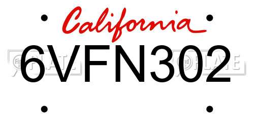 6VFN302 California License Plate
