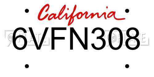 6VFN308 California License Plate