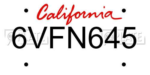 6VFN645 California License Plate