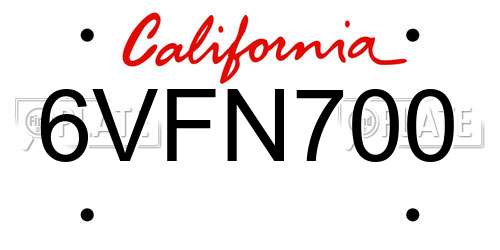 6VFN700 California License Plate