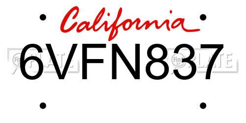 6VFN837 California License Plate