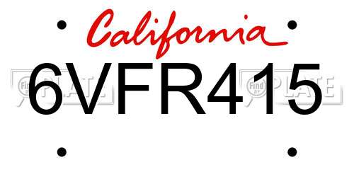 6VFR415 California License Plate