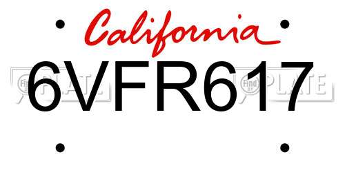 6VFR617 California License Plate