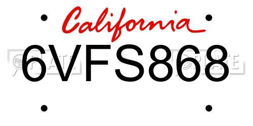 6VFS868 California License Plate