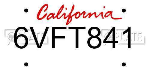 6VFT841 California License Plate