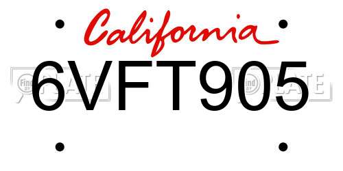 6VFT905 California License Plate