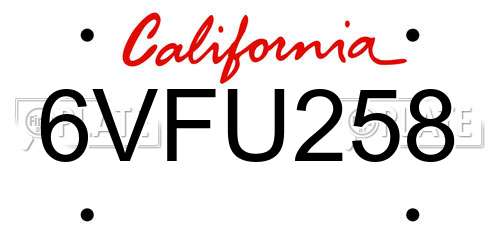 6VFU258 California License Plate