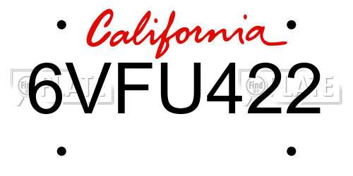 6VFU422 California License Plate