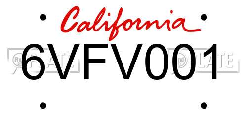6VFV001 California License Plate