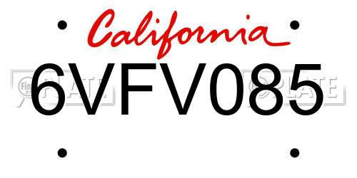 6VFV085 California License Plate