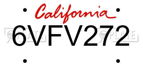 6VFV272 California License Plate