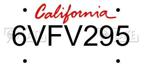 6VFV295 California License Plate